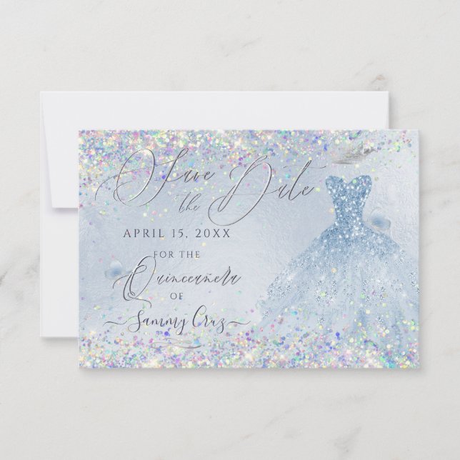 Invitation Quinceanera Date de sauvegarde Holographique Confe (Devant)