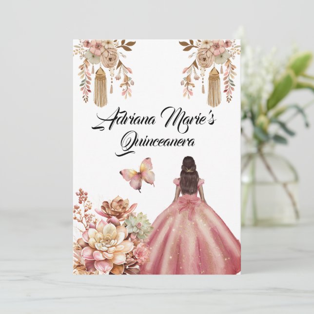 Invitation Quinceanera de Boho Rose (Debout devant)