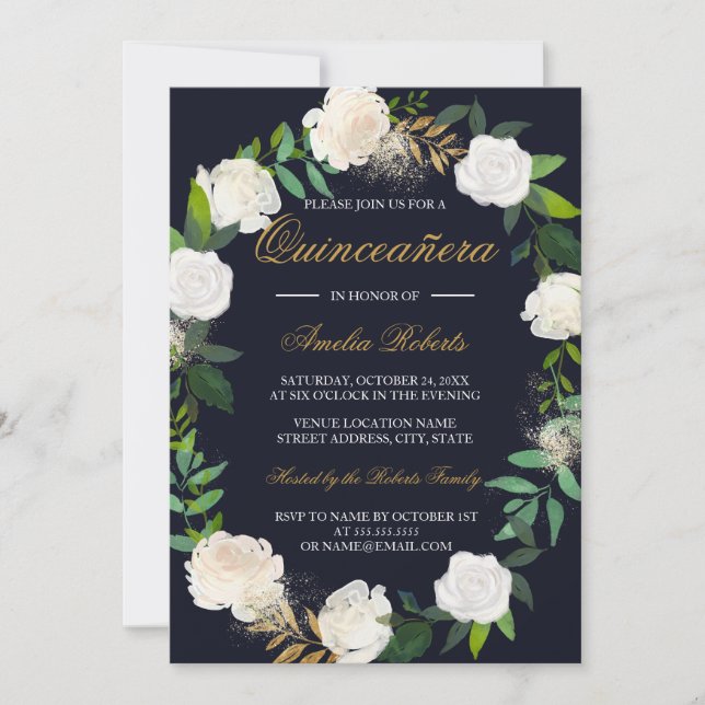 Invitation Quinceanera de la couronne or de marine (Devant)