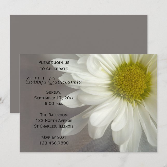 Invitation Quinceanera de marguerite blanche douce (Devant / Derrière)