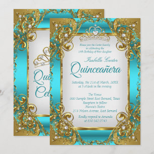 Invitation Quinceañera Diadème de fête Bleu Turquoise Perle D