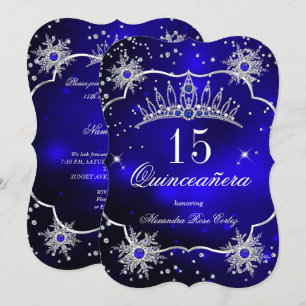 Invitation Quinceanera Diadème Flocon de Neige Bleu Royal Fêt
