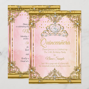 Invitation Quinceañera Diadème Perle Blanche Or Ro