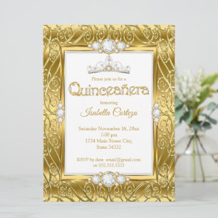 Invitation Quinceanera Diamond Gem Gold fête d'anniversaire