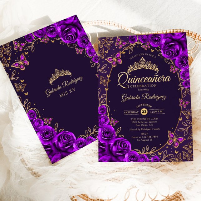 Invitation Quinceanera d'or pourpre (Créateur téléchargé)