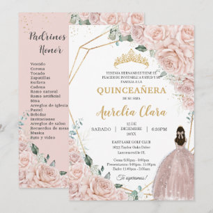 Invitation Quinceañera Douce Florale Rose 15 Ans Padrinos
