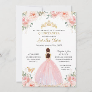 Invitation Quinceañera Doux Blush Floral Butterflies Princess