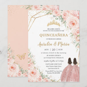 Invitation Quinceañera Doux Blush Floral Rose Fleurs Jumeaux