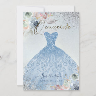 Invitation Quinceanera Dusty Blue Parties scintillant argent 
