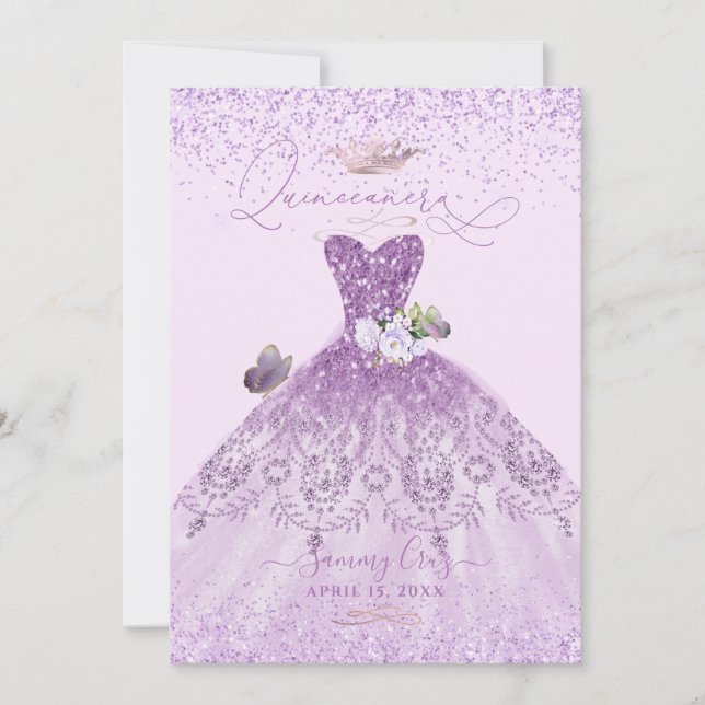 Invitation Quinceanera Dusty Lilac Purple Silver Parties scin (Devant)