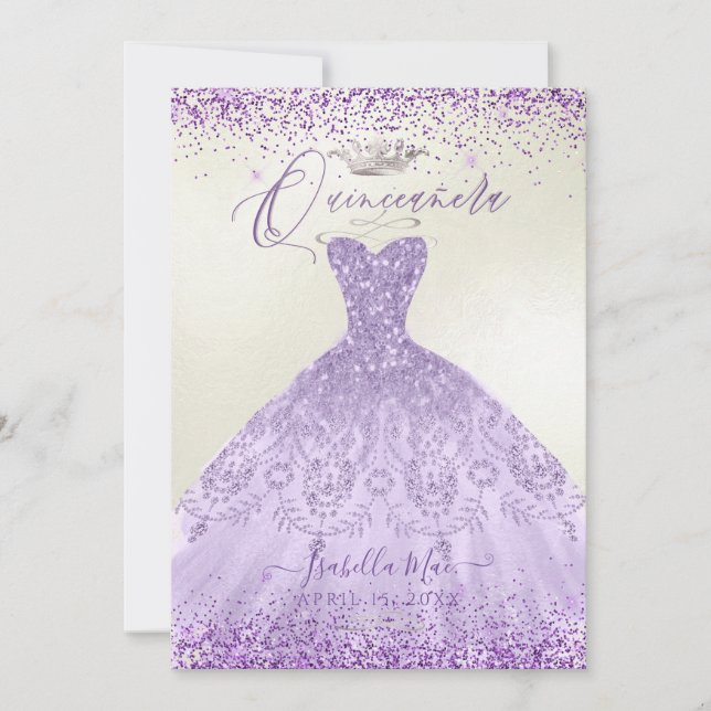 Invitation Quinceanera Dusty Purple Argent Parties scintillan (Devant)