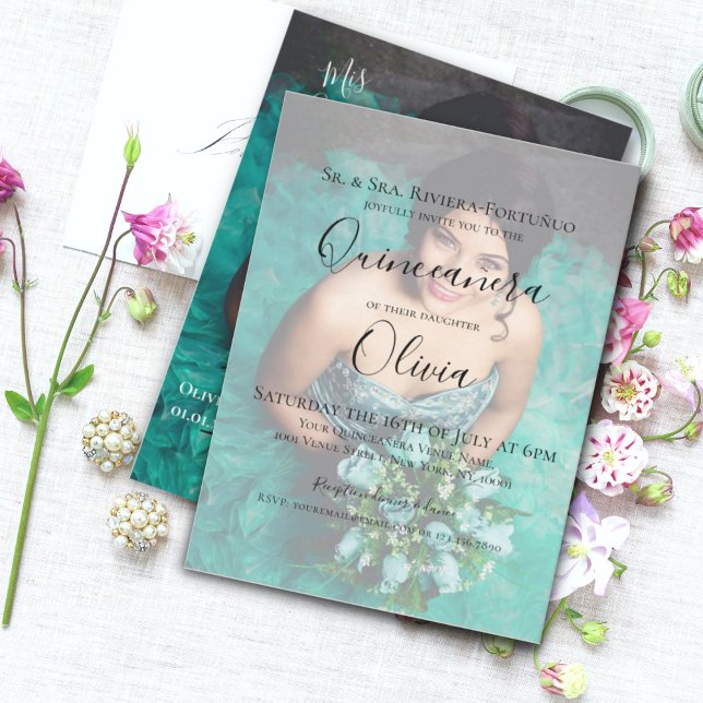 Invitation Quinceanera Elégante Moderne Photo 15e anniversair (Front)