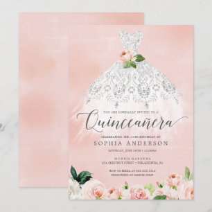 Invitation Quinceañera Elégante robe florale 15e Anniversaire
