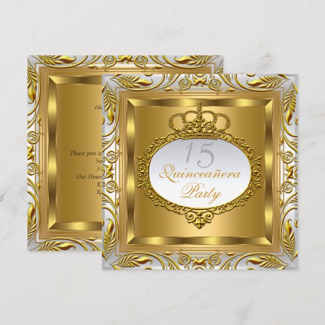 Invitation Quinceañera Elite Elegant Or Argent Anniversaire (Devant / Derrière)