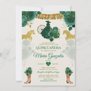 Invitation Quinceañera Emerald Green 16e papillon mexicain