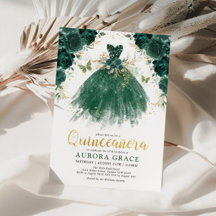 Invitation Quinceañera Emerald Green Flower Princess Annivers
