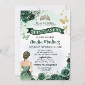 Invitation Quinceanera Emerald Green Robe Papillon Or