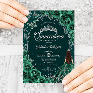 Invitation Quinceanera Emerald Green Silver