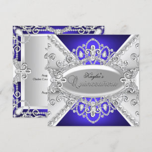 Invitation Quinceanera en argent et diamants bleus