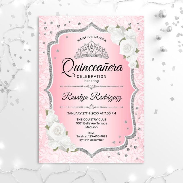 Invitation Quinceanera en argent rose (Créateur téléchargé)
