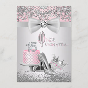 Invitation Quinceanera en argent rose princesse fête d'annive