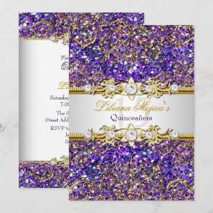 Invitation Quinceanera en damasquinage or et paill