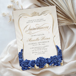 Invitation Quinceañera en or bleu