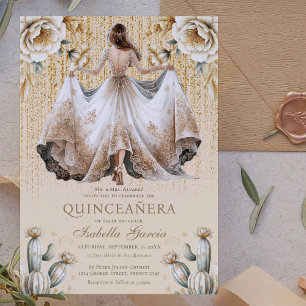 Invitation Quinceañera en or d'ivoire de luxe