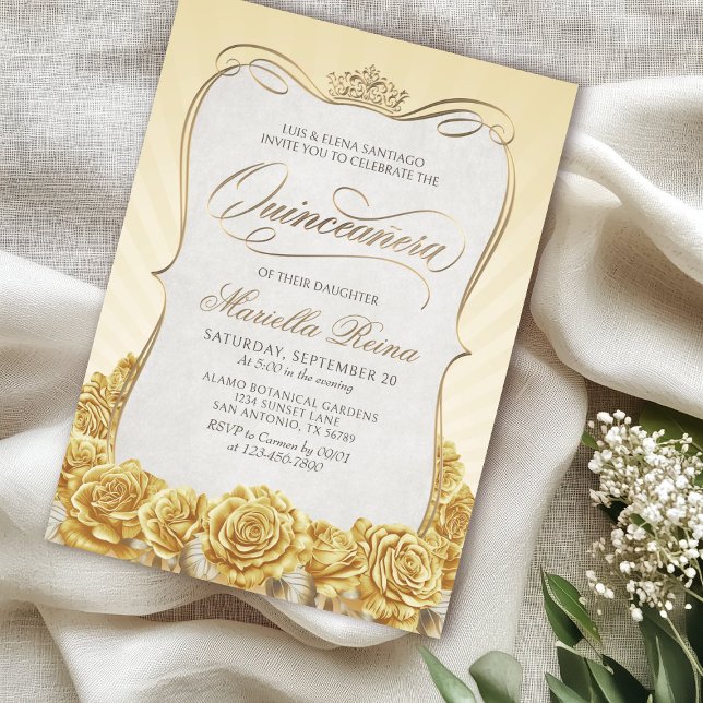 Invitation Quinceañera en or jaune (Créateur téléchargé)