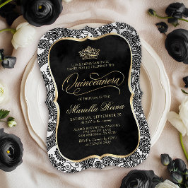 Invitation Quinceañera en or noir blanc