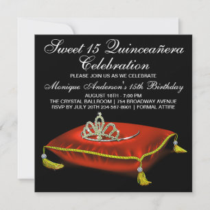 Invitation Quinceanera en or noir rouge