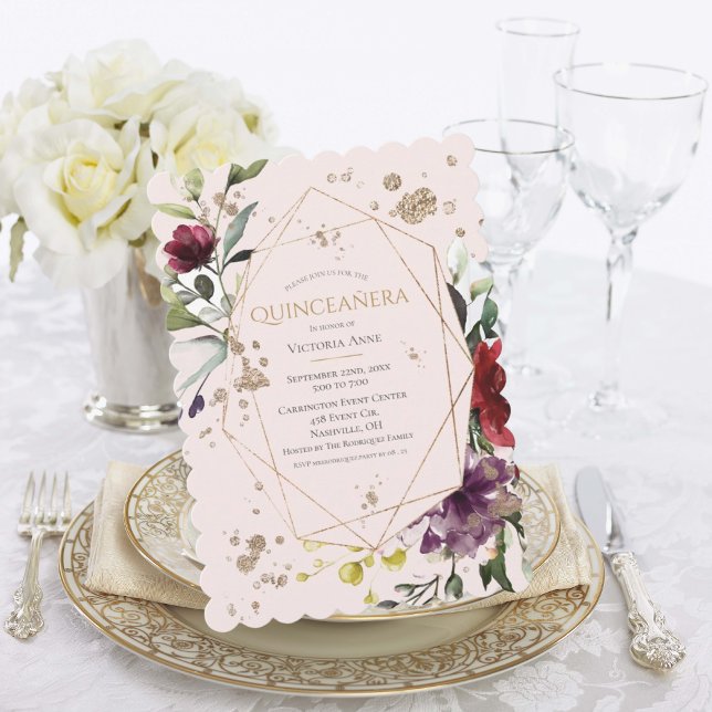 Invitation Quinceañera en or rose (Créateur téléchargé)