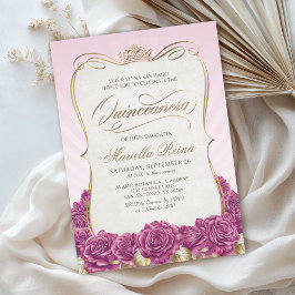 Invitation Quinceañera en or rose