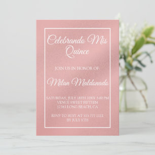 Invitation Quinceanera en or Rose simple 