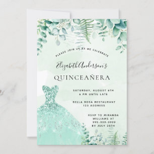 Invitation Quinceanera enchantée forêt robe verte
