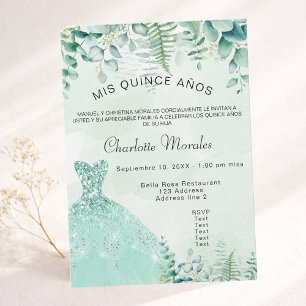 Invitation Quinceanera enchantée fougères de forêt robe de lu