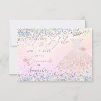 Invitation Quinceanera Enregistrer Date Holographique Confett