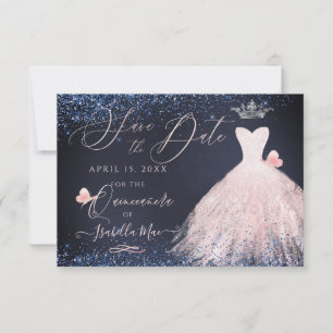 Invitation Quinceanera Enregistrer Date Papillon Blush Gown N