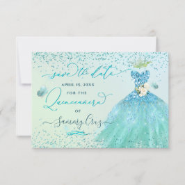 Invitation Quinceanera Enregistrer la date Aqua Parties scint