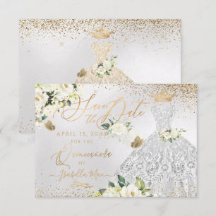 Invitation Quinceanera Enregistrer la date Argent Faux Partie