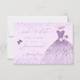 Invitation Quinceanera Enregistrer la date Dusty Purple Gown 