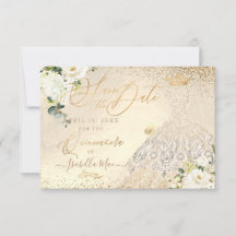Quinceanera Enregistrer la date Gold Faux Parties 