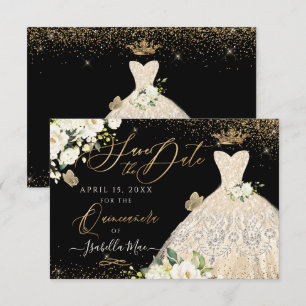 Invitation Quinceanera Enregistrer la date Gold Faux Parties 