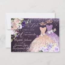 Quinceanera Enregistrer la date Rose Gold Dusty Pu