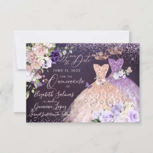 Invitation Quinceanera Enregistrer la date Rose Gold Dusty Pu