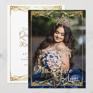 Invitation Quinceañera Espagne Mis Quince Blanc Or Photo