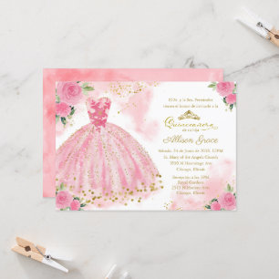 Invitation Quinceañera Espagnol Rose Chaud Or