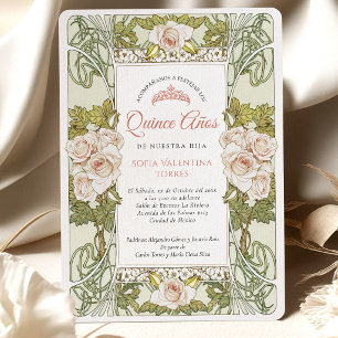 Invitation Quinceañera Espagnol Vert Sauge Rose Rose