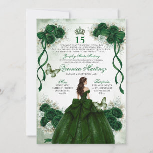 Invitation Quinceañera espagnole Émeraude Verte Princesse 15