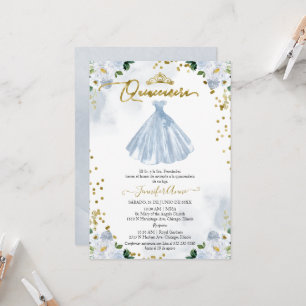 Invitation Quinceañera Espagnole Robe Fleurie Bleu